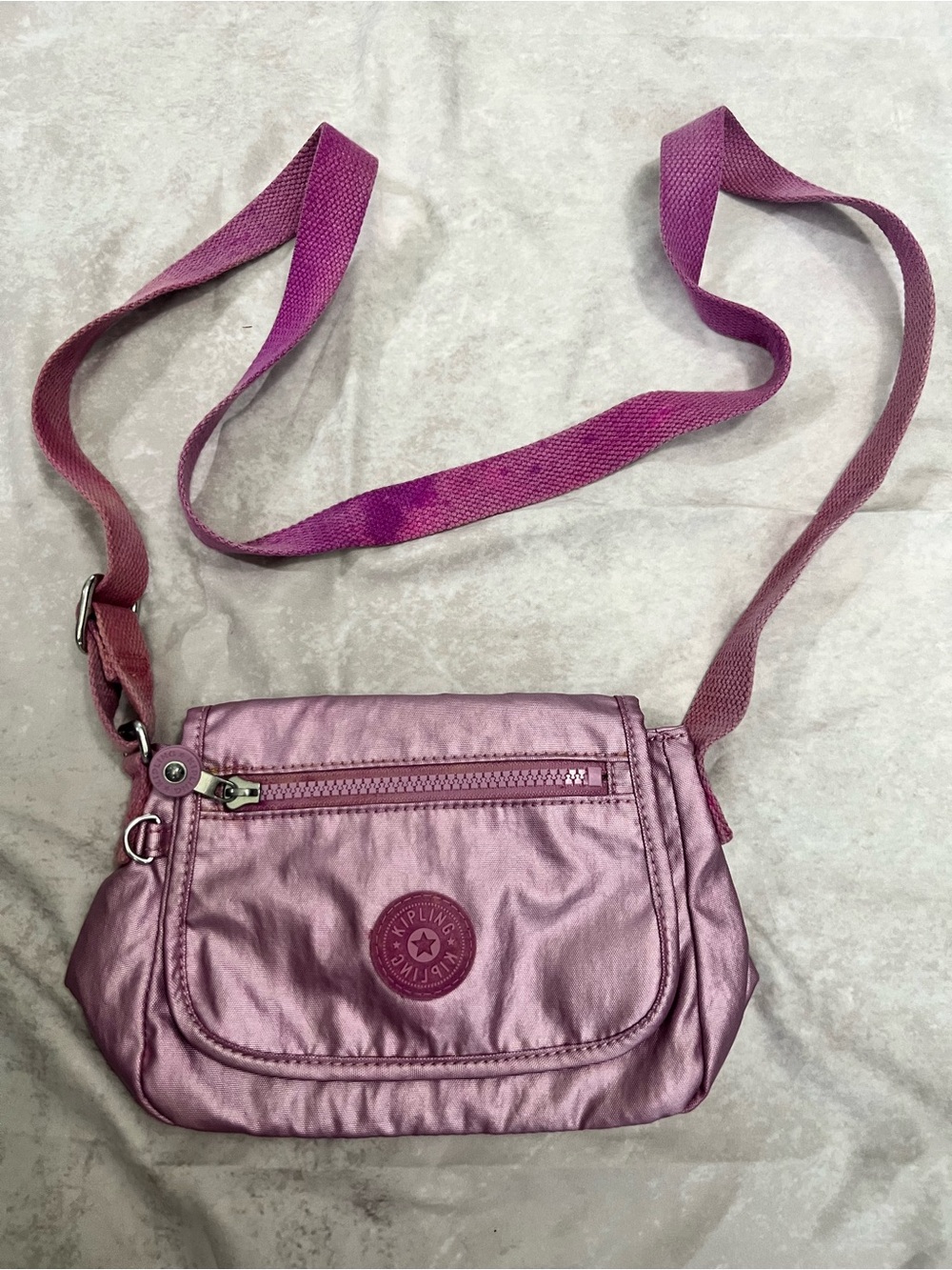 Kipling Metallic Raspberry Pink Crossbody Bag-rare-